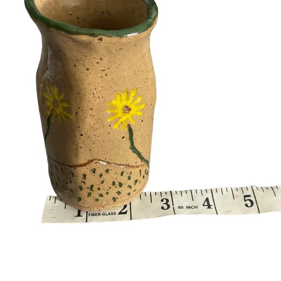 Handmade Studio Pottery Vase with Yellow Flowers Local Artist Stoneware 4 3/16” - Picture 11 of 13